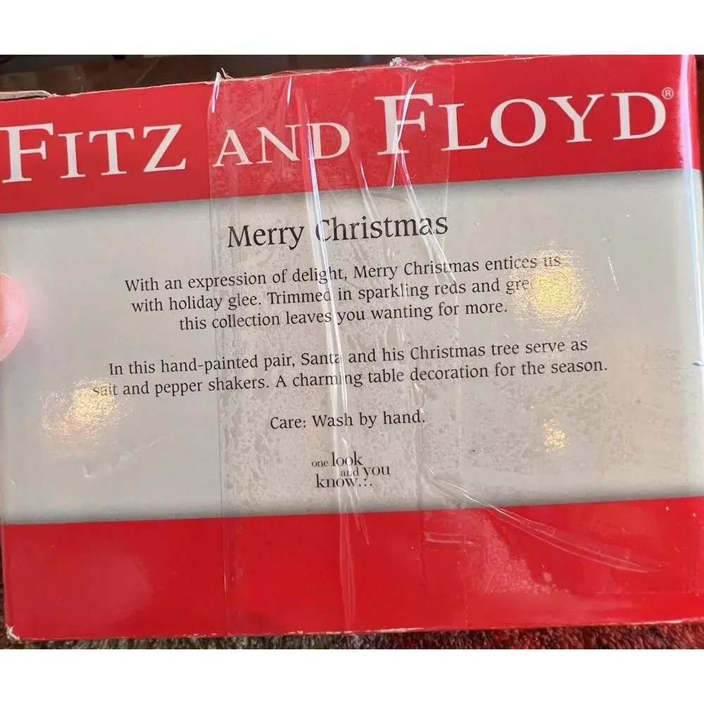Fitz &‎ Floyd Merry Christmas Santa & Tree Ceramic Salt & Pepper Shakers Set